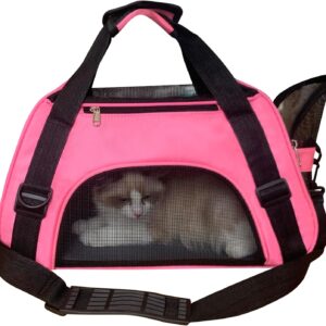 PYKESALY Cat Carrier Dog Carrier Pet Carrier, Airline Approved Soft-Sided Foldable,Puppy Carrier with Breathable Mesh for Small Medium Cats Dogs Rabbit (M, Pink)