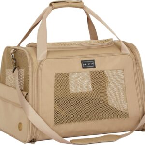 Petsfit Large Cat Carrier, Lightweight Travel Use Pet Carrier for Small Dogs and Cat, Dog Carriers with Expandable mat, Upgraded Large Space Soft Sided Pet Travel Carrier, Khaki