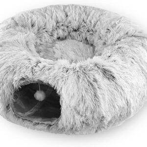 Plush Cat Tunnel Bed Collapsible FluffyTunnels for Indoor Cats Stuff Accessories for Puppy, Kitty, Kitten, Rabbit Small Pets Bed Toy