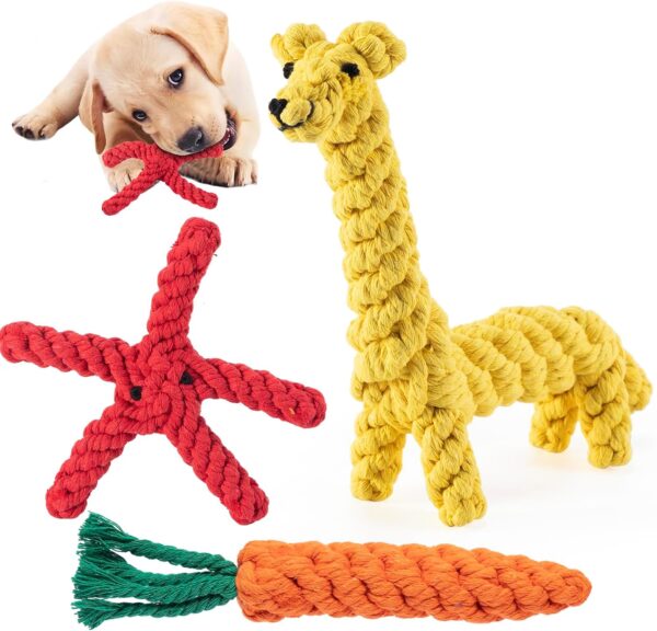 Puppy Teething Toys Indestructible Dog Toys Dog Chew Toys from 8 weeks Giraffe Carrot Dog Toy Tough Dog Rope Toy for Boredom Small Middle Dog