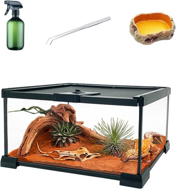 Reptile Glass Terrarium kit，12"x8"x6"Terrarium Enclosure Amphibians Tank Cage with Magnetic Sliding Door for Small Reptiles, Amphibians and Invertebrates.