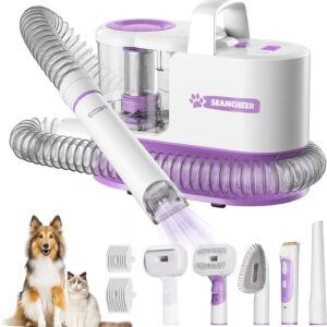 SEANCHEER Dog Grooming Vacuum for Shedding Dog Grooming Kit, Dog Clippers for Grooming Brush for Dogs Trimmer with 5 Pet Grooming Tools Low Noise Hair Remover Pet Cat Grooming Supplies-2023(Purple)