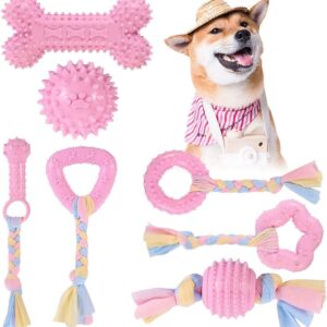 Thursday April 7PCS Puppy Teething Toys Dog Chew Toys Set with Ball and Cotton Ropes Interactive Pet Toys for Small Puppies and Medium Dogs