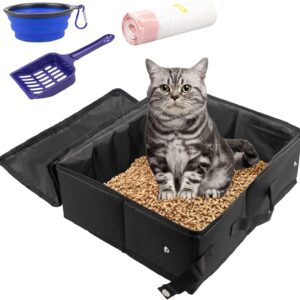 Travel Cat Litter Box, INUAN Foldable Portable Litter Box with Lid and Handle for Medium Cats and Kitties, Leak-Proof Lightweight Collapsible Cat Litter Carrier, Kitty Litter Box Waterproof 3