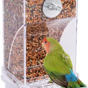 Uposao Automatic Bird Seed Feeder Plastic Splash Proof Bird Food Box Birdcage Window Feeder Pet Parrots Food Feeder for Budgerigar Canary Cockatiel Finch Parakeet