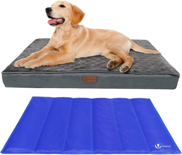 VOUNOT 2 in 1 Medium Dog Bed with Cooling Mat, Orthopedic Dog Mattress Pet Cushion with Removable Cover, Grey, 76x51x9 cm