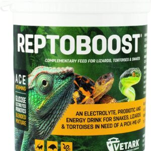 Vetark Reptoboost Power, Electrolyte & Probiotic boost for reptiles & tortoise, Supports recovery following hibernation, Easy to give, 100g powder