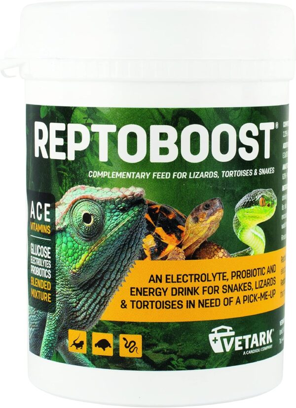 Vetark Reptoboost Power, Electrolyte & Probiotic boost for reptiles & tortoise, Supports recovery following hibernation, Easy to give, 100g powder