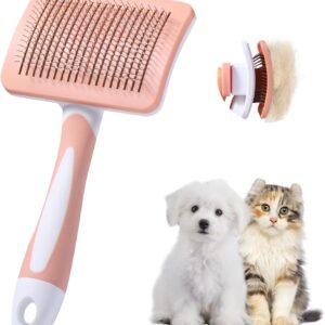 Vinabo Brush for Dogs and Cats, Self-Cleaning for Small Dogs, Cat Brush, Pet Brush, for Dogs and Cats, Eliminate Tomentose Undercoat Tangles-Cinnamon