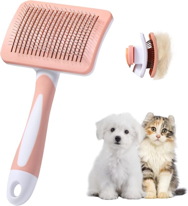 Vinabo Brush for Dogs and Cats, Self-Cleaning for Small Dogs, Cat Brush, Pet Brush, for Dogs and Cats, Eliminate Tomentose Undercoat Tangles-Cinnamon