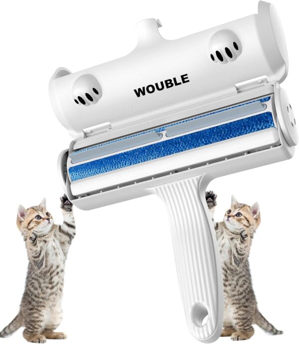 Wouble Pet Hair Remover Roller, Reusable Dog Cat Hair Removal Brush, Self Clean Pet Fur from Carpet, Furniture, Rugs, Laundry, Clothes and Bedding, Sofa, White