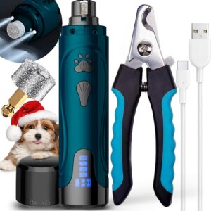 YABIFE Dog Nail Grinder with Nail Clipper, Dog Nail Trimmers Kit, Super Quiet Electric Pet Nail Grinder, Rechargeable, for Small Large Dogs & Cats Toenail & Claw Grooming,3 Speeds, 2 Grinding Wheels