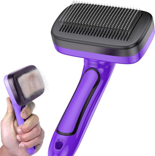 YOPETAYU Dogs Self Cleaning Slicker Brush for Shedding & Grooming Long Short Haired Cats, Pet Retractable Brushes for Large Medium Small. Removes Loose Fur, Undercoat, Mats Tangled Hair, Purple