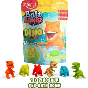 Zimpli Kids Large Dino Surprise Bath Bomb, 6 Surprise Dinosaur Toys to Collect in Total, One Per Bath Bomb, Children's Fizzing Toy, Birthday Gift for Boys & Girls, Stocking Filler Present