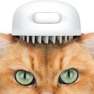 aumuca Cat Massage Brush with Release Button, Silicone Cat Hair Brush for Short Haired Cats, Jellyfish Cat Grooming Brush for Shedding Gently Removes Loose Fur, White