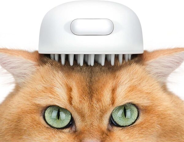 aumuca Cat Massage Brush with Release Button, Silicone Cat Hair Brush for Short Haired Cats, Jellyfish Cat Grooming Brush for Shedding Gently Removes Loose Fur, White