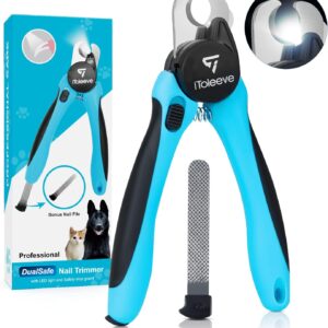 iToleeve LED Dog Nail Clipper with Light, Illuminates Nails or Bloodline for Safe and Easy Trimmers, Extra Sharp for Hard Claws, Quick Sensor, Safety Guard, Avoid Over Cutting Toenail, for Cat & Dog