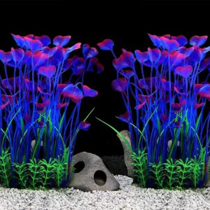 Large Aquarium Plants Artificial Plastic Fish Tank Plants Decoration Ornament Safe for All Fish 40cm x 10cm - 2 Pack Blue