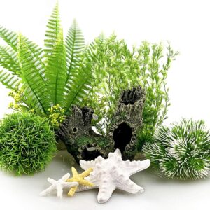 BEGONDIS Artificial Green Water Plants, Starfish Ornament Set, Fish Tank Aquarium Decorations, Made of Soft Plastic (starfish plant set 1)