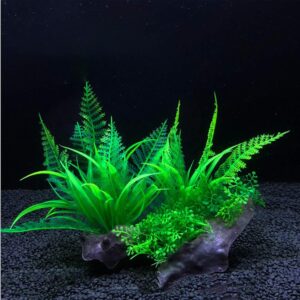 Dulau 2 Pcs Aquarium Fish Tank Plants, Artificial Plastic Aquatic Plants with Rockery Base, Aquarium Decoration Accessories Aquarium Simulation Hydroponic Plants for Fish Tank for All Fish & Pets