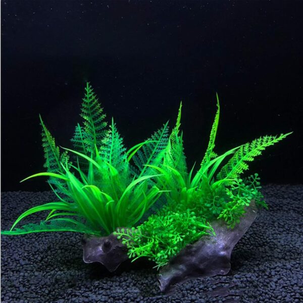 Dulau 2 Pcs Aquarium Fish Tank Plants, Artificial Plastic Aquatic Plants with Rockery Base, Aquarium Decoration Accessories Aquarium Simulation Hydroponic Plants for Fish Tank for All Fish & Pets