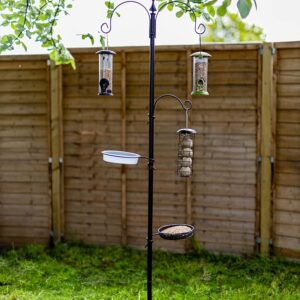 Garden Mile Traditional Style Garden 3 Arm Bird Feeding Station Complete Wild Bird Feeder 3 Hanging Brackets Water Dish Mesh Tray Bird Bath Steel Pole Outdoor Feeder Birds Bird Tables for the Garden