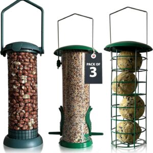 Home-Ed Hanging Bird Feeders for Small Birds Pack of 3 - Wild Bird Seed Feeder - Multiple Size Feeders, Premium Quality & Sleek Design - Bird Feeder Station