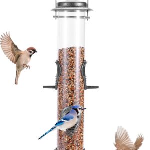 MIXXIDEA Metal Tube Bird Feeders for Outdoors Hanging Bird Feeders for Outside Wild Birds Feeder 6 Ports Hanging Bird Feeder Attract Birds in Your Lawn, Garden, Balcony