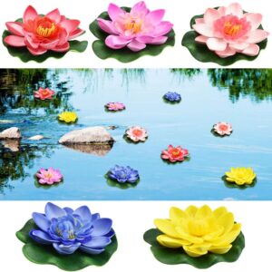 PERFETSELL 5 PCS Floating Flowers for Ponds, Artificial Foam Lotus Flowers Fake Floating Pond Plants Realistic Water Lily Pads Ornaments for Garden Pond Aquarium Fish Tank Decoration, 10cm/3.9inch