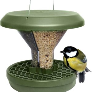 Smart Bird Feeder Davos | Hanging No Mess Station | Rat and Rodent Proof | Robin, Niger Seed Tray Catcher | Robust and Reliable | Dual food chambers | Green