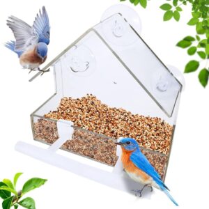 WLLKOO Window Bird Feeder, Bird House for Outside with 2 Rod, Small Acrylic Window Bird Feeder with Strong Suction Cups and Drain Holes 5.9 * 2.4 * 5.9 in