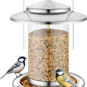 iBorn Metal Bird Feeder for small birds,Easy Clean Bird Seed Feeder,Hanging Bird Feeder for Seeds With Gift Box，3-Second Refill Bird Feeder,Nickle 6 Port (Seed is not Included)