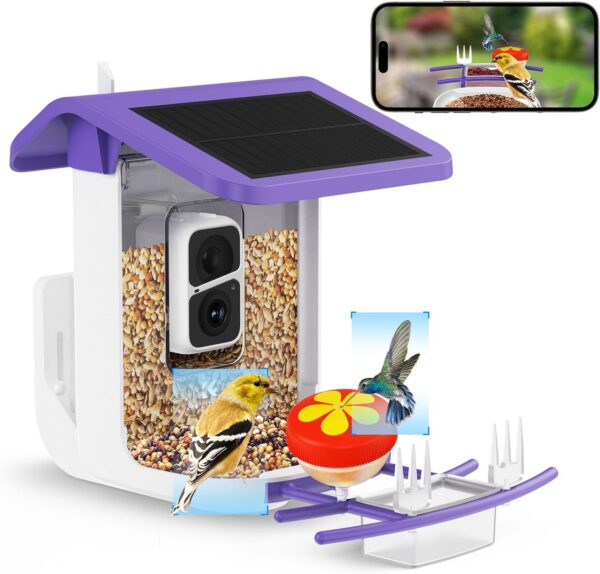 K&F Concept Bird Feeder Camera, Solar Battery Powered Wireless Bird Watching Camera, Smart Bird Feeder with Camera, Auto Capture Bird Video & Notify Detected Birds, for Bird Lover