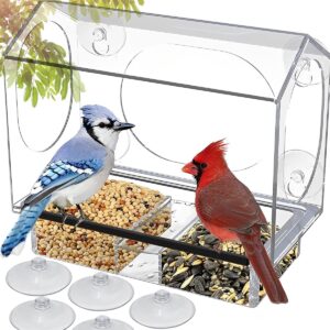 E-SMARTER Window Bird Feeder, Sturdy and Durable Bird Window Feeder with 6 Strong Suction Cups, Wet and Dry Separation Removable Magnetic Tray, Clear Bird Feeder for Window for Wild Bird, Small Bird