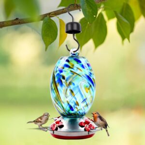 Bird Water Feeders Hanging for Outdoors Hanging,Bird Water Feeder,6 Fluid Ounces, 5 Feeding Metal Stations, Much Bigger, Garden Backyard Decorative, Containing Ant Moat (Blue)