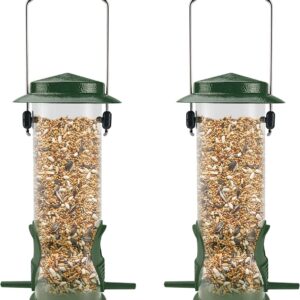 MIXXIDEA Wild Bird Feeders for Outdoors Hanging 2 Pack Stainless Steel Tube Bird Feeder Squirrel Proof, Finch Feeder for Garden Backyard Decoration Attractive Metal Thistle Feeder (Green)