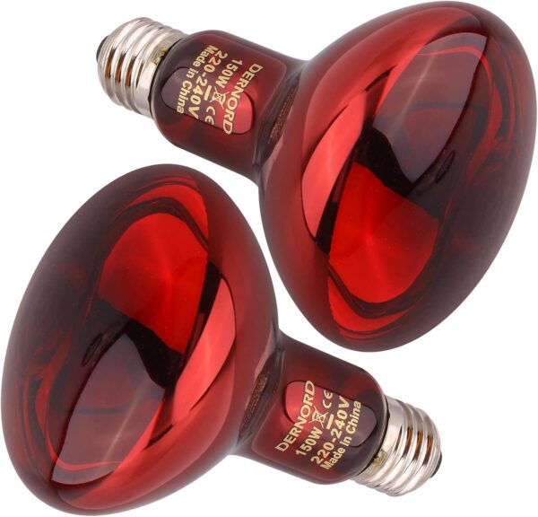 DERNORD Infrared Heat Lamp for Reptiles - 150W Red Basking Spot Bulb Night Heat Lamp for Tortoise Chameleon Puppy Bearded Dragon Poultry Vivarium Terrarium 2 Pack