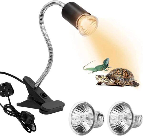 Felenny Reptile Heat Lamp,Tortoise Aquarium Heat Lamp Turtle Lights with Dimmable Switch,2 Bulbs Basking Lamp Adjustable Holder, Pet Heating Light Lamp for Reptile Turtle Lizard Snake