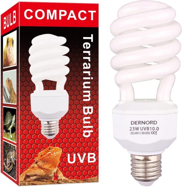 DERNORD UVA UVB Light Bulb - 10.0 23 Watt UVB Light Reptile Kit UVB Bulb Lizard Bearded Dragon Chameleon Tortoise Lamp