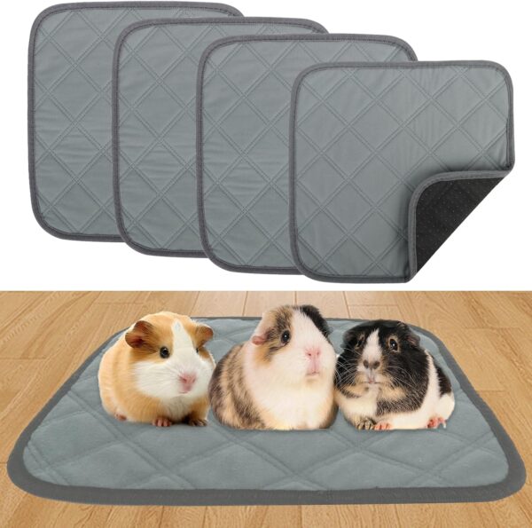 Niuoppy 4pc Guinea Pig Cage Liners, Pet Guinea Pig Pee Pads Washable, Absorbent Guinea Pig Bedding Mat Pad for Small Animals, 30cmx30cm (Light Grey)