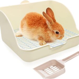 HYLYUN Rabbit Litter Box Toilet - Potty Trainer Corner Litter Bedding Box Pet Pan for Adult Guinea Pigs, Rabbits, Hamster, Chinchilla, Ferret, Galesaur, Small Animals Cage Toilet White