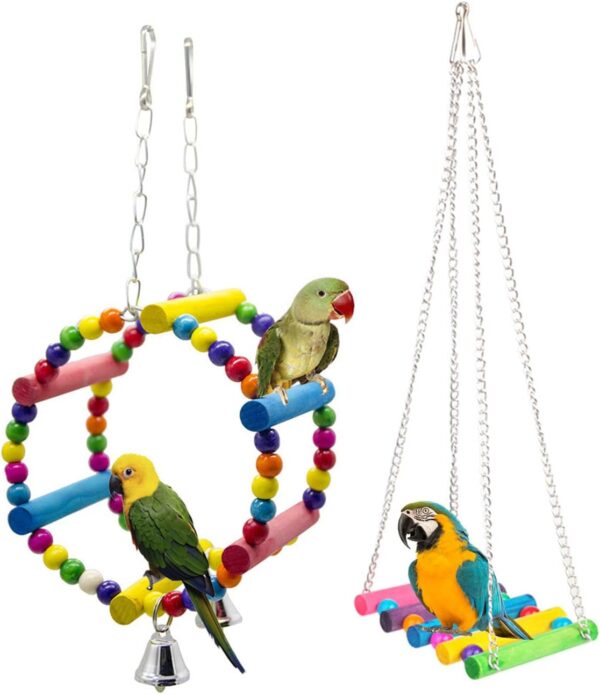 FEMONGY Budgie Toys and Accessories 2 Packs Bird Toys for Caged Birds, Parrot Toys, Cockatiel Toys, Parrot Perch, Pet Bird Parrot Parakeet Budgie Cockatiel Cage Hammock Swing Toy