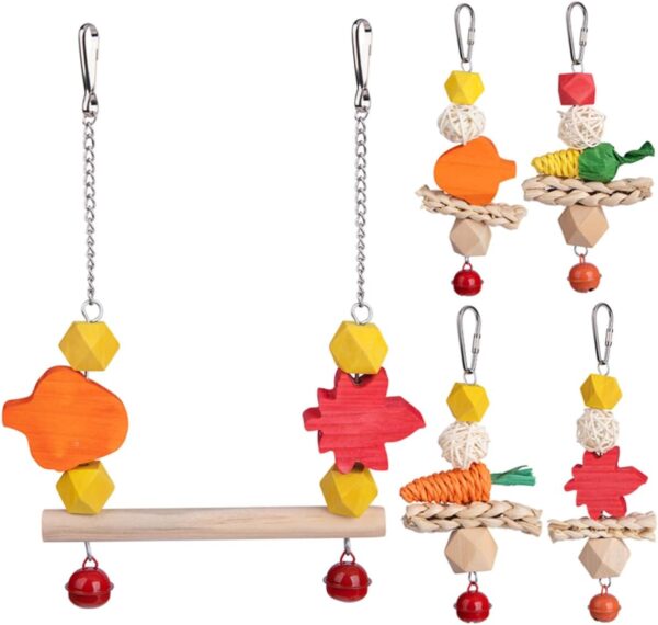 4 Sets Parrot Toy Set Bird Toys Parrot Training Toys Budgie Chew Toys Bird Cage Decor Parrot Toys Parrot Perch Parakeet Toy Parrot Cage Toy Cockatiel Toys Hanging Swing Toy Wooden BESPORTBLE