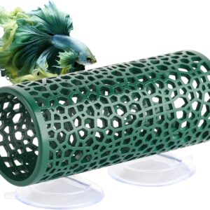 Abizoo Betta Toys,Dark Green Hollow Betta Fish Tunnel for Small Fish & Shrimp,Safe Enrichment Aquarium Decor Betta Resting Tube hammock Betta Fish Tank caves and hides shelter-Versatile for Reptiles