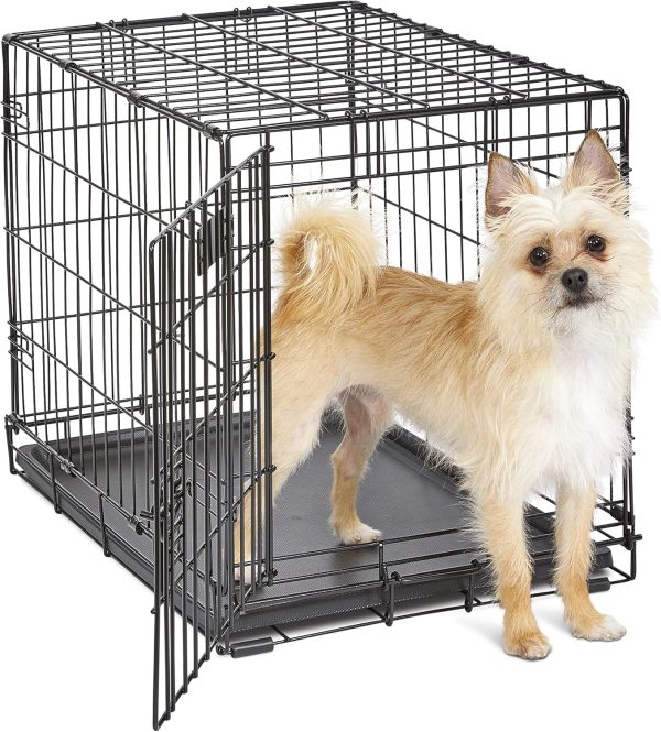 MidWest Homes for Pets Newly Enhanced Single Door iCrate 60.96 cm (24-Inch) Long Dog Crate, Includes Leak-Proof Pan, Floor Protecting Feet , Divider Panel & New Patented Features, Black, Model 1524