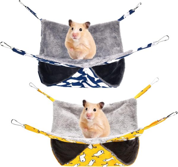 olyee 2 Pack Rat Cage Hammocks, Pet Ferret Double-Layer Hanging Bed for Small Animals Guinea Pig Cage Accessories Bedding, Warm Hammock for Parrot Squirrel Hamster Rat Playing Sleeping(Blue+Yellow)