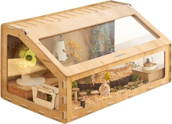 MEWOOFUN Wooden Hamster Cage with Oblique Opening Cage Door, Hamster House Habitat,Climbing Ladder, Hamster House for Gerbils Syrian or Other Small-Sized Pets. Small Animal Cage 103x58.6x61.3CM