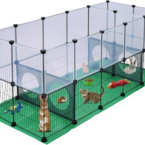 SILVER VALLEY Rabbit Playpen, Guinea Pig Cage, Hamster Cages, Iron Net Bottom Design for Small Animal, Bunny, Puppy, Kitten, Hedgehog, DIY, Portable, Exercise Fence with Mat, 153 x 64 x 64cm, Black