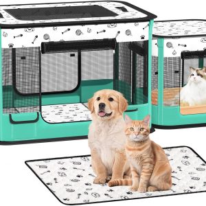 DESELL Foldable Pet Playpen, 2 Pack Cat Dog Playpen XXL Divisible Small Cat Puppy Pen Cage for Indoor, Outdoor Dog Tent Crates Kennel with Washable Pee Pad, Removable Zipper Top (140 * 60 * 55cm)