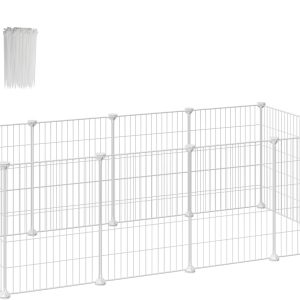 SONGMICS - Pet Playpen - Metal Enclosure Fence - For Hamsters, Rabbits - Modular Playpen for Small Animals - White - LPI01W